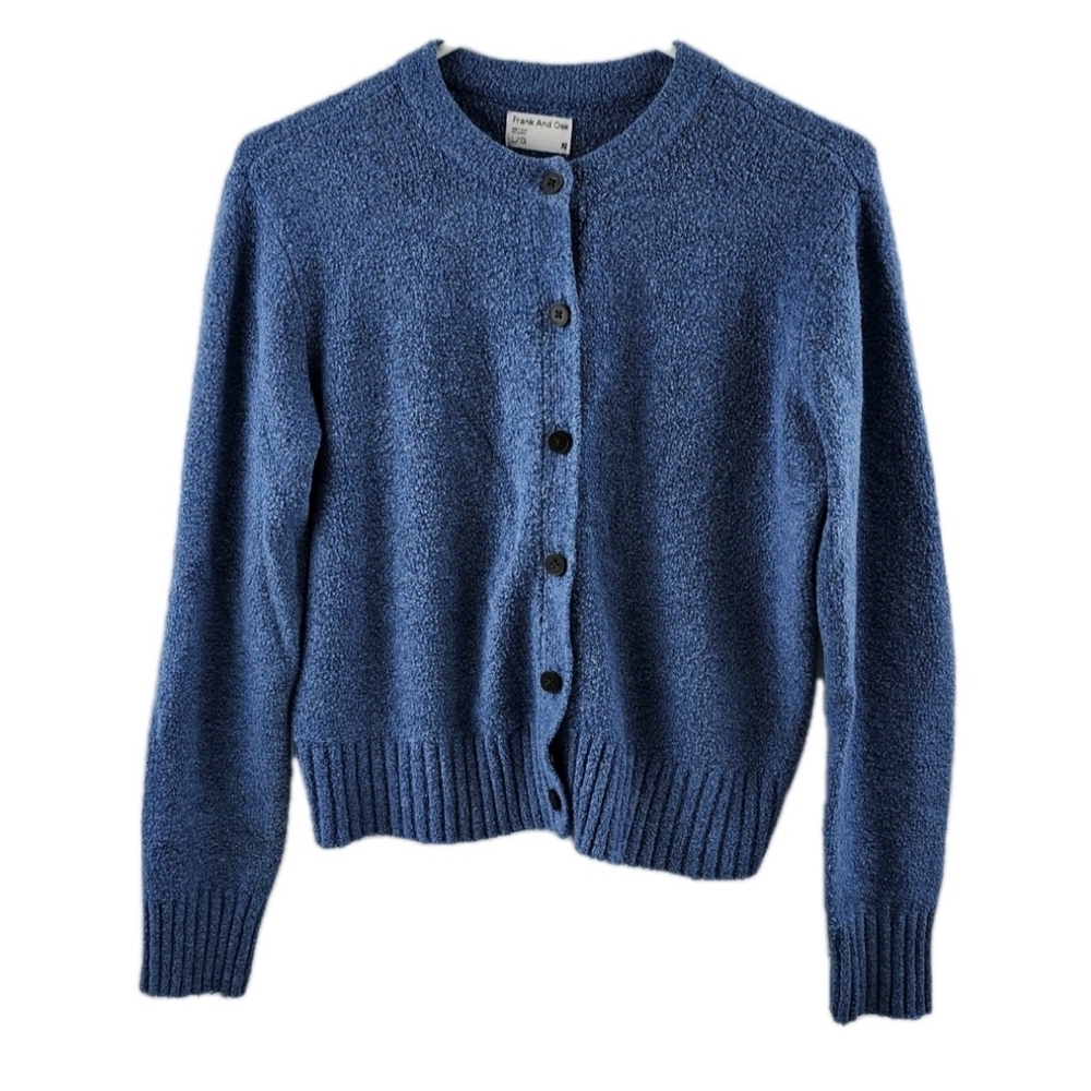 Frank And Oak Button Up Cardigan Sweater Blue Size Large Cotton Spandex Wool